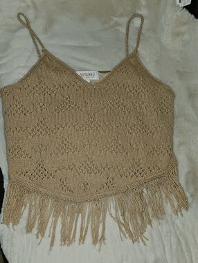 Shyanne Metallic Taupe Knit Fringe Camisole